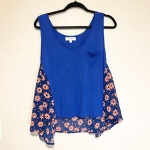 Umgee Womens Shirt Large Floral Trapeze Style Pocket Tank Top Sleeveless